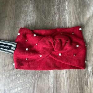 Alexis Bendel Red Knotted Headband with pearls
